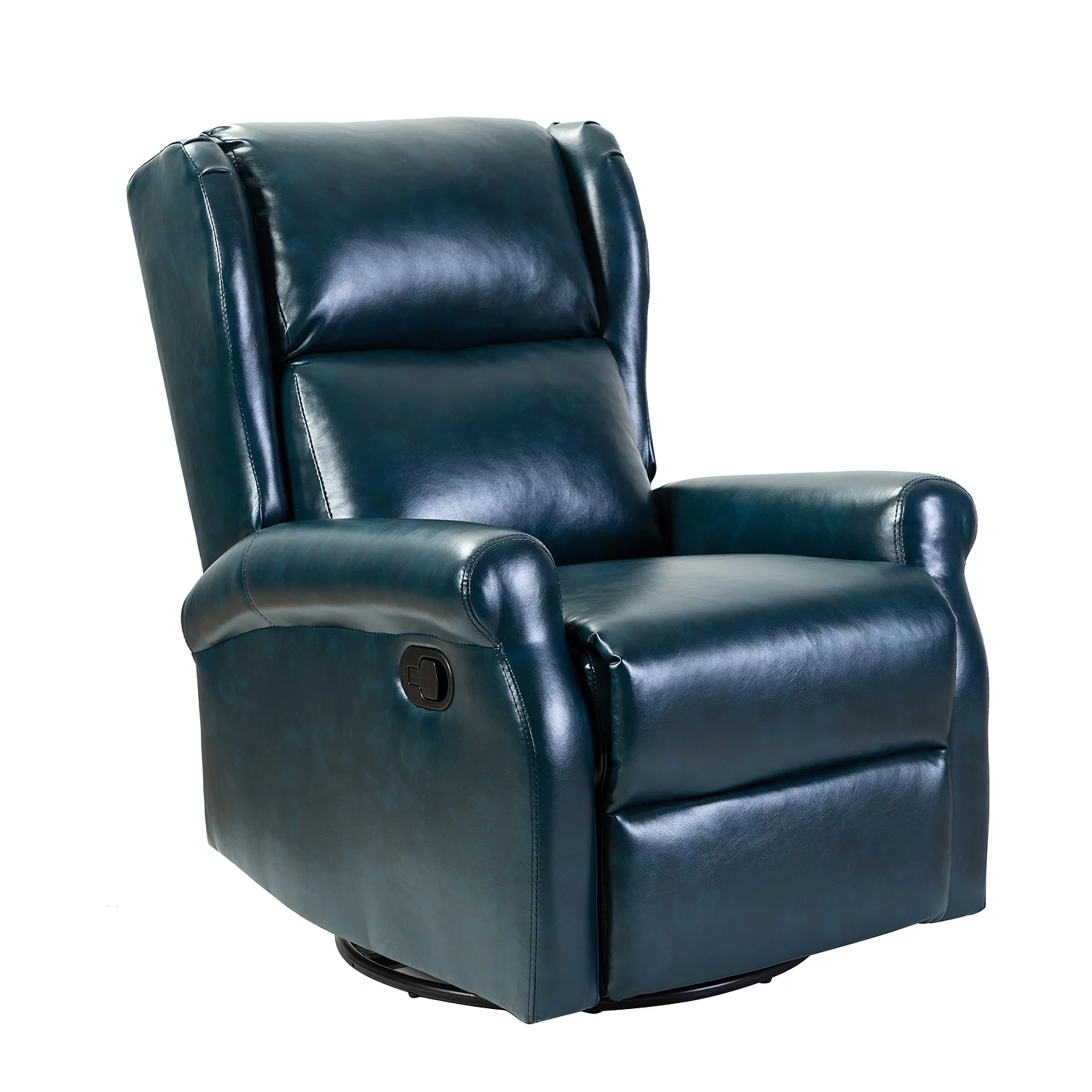 Faux Leather Recliner Manual Swivel Nursery Armchair Metal Base Wingback Home Living Room Turquoise