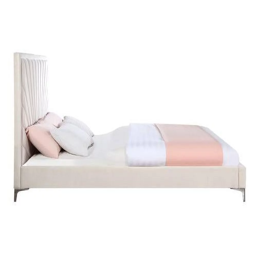 ACME Faiz Channel-Tufted Velvet Upholstery Eastern King Bed in Beige