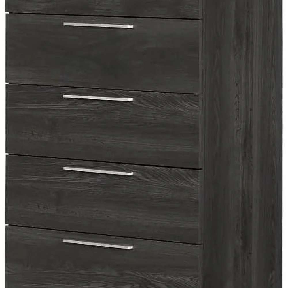 5 Drawers Dresser, Small Wood Organizer Chest For Bedroom, Modern Storage Tower For Closet, Dark Grey