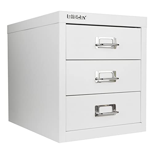 Bisley 10-Drawer Steel MultiDrawer Cabinet - Black, Chrome Pull Handles with Label Holders, Powder-Coated Steel, Removable Drawers, Fits Under Most Desks, Labels Included