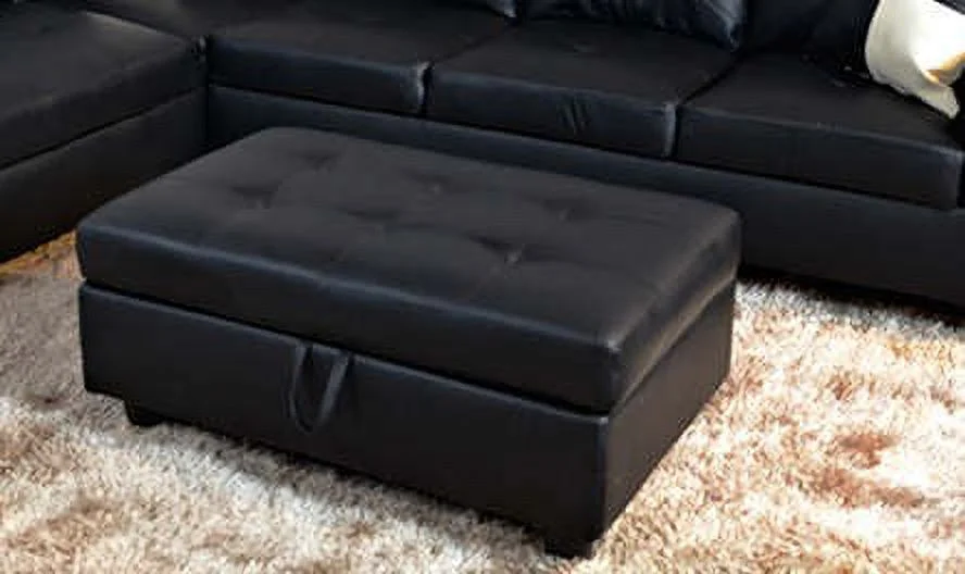 PonLiving Furniture ROY Faux leather SECTIONAL SOFA Left Facing with Ottoman Black PonLiving ROY Faux leather SECTIONAL SOFA Left Facing with Ottoman Black