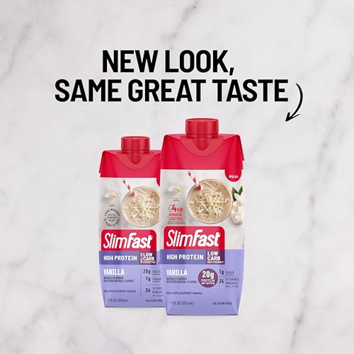 SlimFast Protein Shake, Chocolate- 20g Protein, Meal Replacement Shake Ready to Drink, High Protein with Low Carb and Low Sugar, 24 Vitamins and Minerals, 12 Count (Pack of 1) (Packaging May Vary)