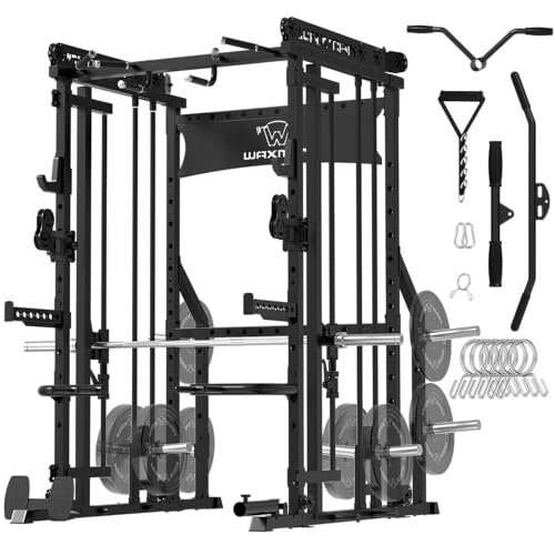 Waxman Smith Machine with Cable Crossover System, Multi - Function Squat Rack Power Cage for Home Gym & Power Rack Packages