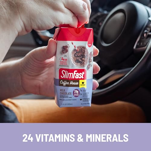 SlimFast Protein Shake, Chocolate- 20g Protein, Meal Replacement Shake Ready to Drink, High Protein with Low Carb and Low Sugar, 24 Vitamins and Minerals, 12 Count (Pack of 1) (Packaging May Vary)