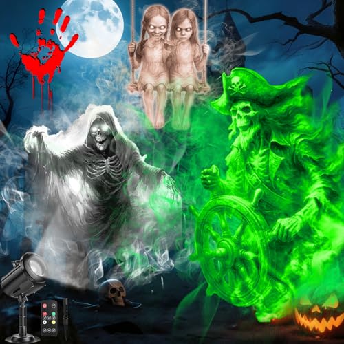 12 in 1 Halloween Christmas Projector Light Outdoor, HD Dynamic Decoration Light with 4 Color, Waterproof Christmas Projector with Ghost/Skull/Witch/Bloody Hands for Holiday Decor