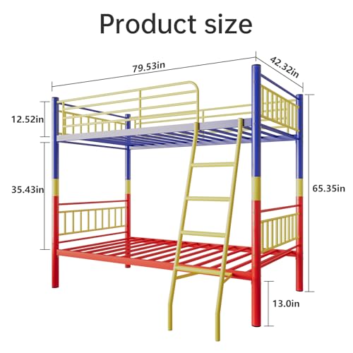 Metal Bunk Bed Twin Over Twin,Twin Bunk Beds for Adults & Kids with Ladder and Guardrail,Heavy Duty Metal Slats Support No Box Spring Needed Small Space Saving Furniture for Bedroom Dorm