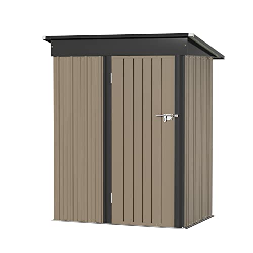 Greesum Metal Outdoor Storage Shed 5FT x 3FT, Steel Utility Tool Shed Storage House with Door & Lock, for Backyard Garden Patio Lawn (5' x 3'), Brown