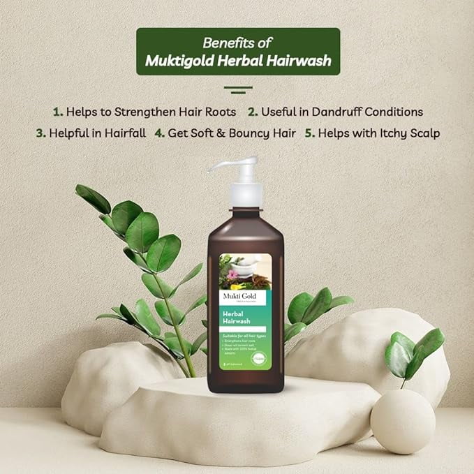 Mukti Gold Combo of Mukti Gold Herbal Hairwash 400 ml (Dispenser) + Mukti Gold Aloevera Blue Gel 125 gms | 100% Herbal Natural Extracts | WHO-GLP,GMP,ISO Certified Product