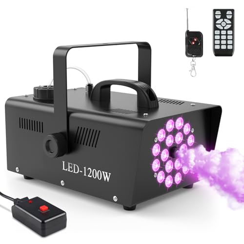Fog Machine, Halloween Smoke Machine with 3 Color LED Lights and Disco Light, Wireless Remote Control, 600W Power and 2300CFM Fog Output, Perfect for Festivals, Parties, Clubs, Stage Performance
