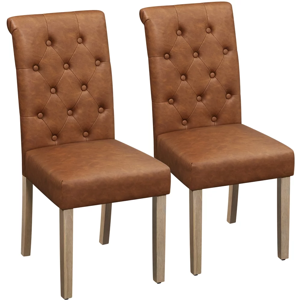 Smile Mart Modern Faux Leather Parsons Dining Chairs, Brown Set of 2