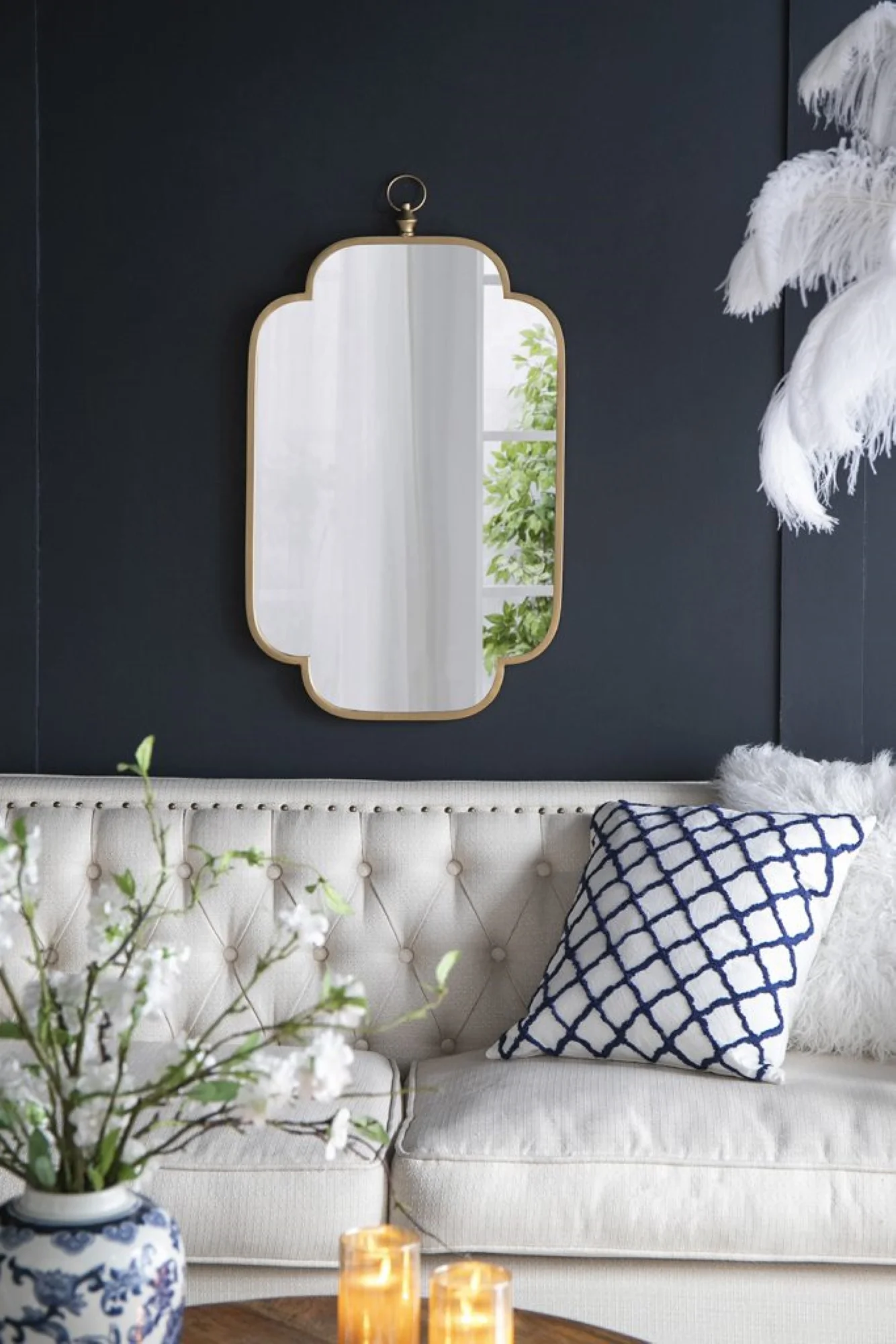 CC Home Furnishings Curved Notched Edges Wall Mirror with Ring - 36