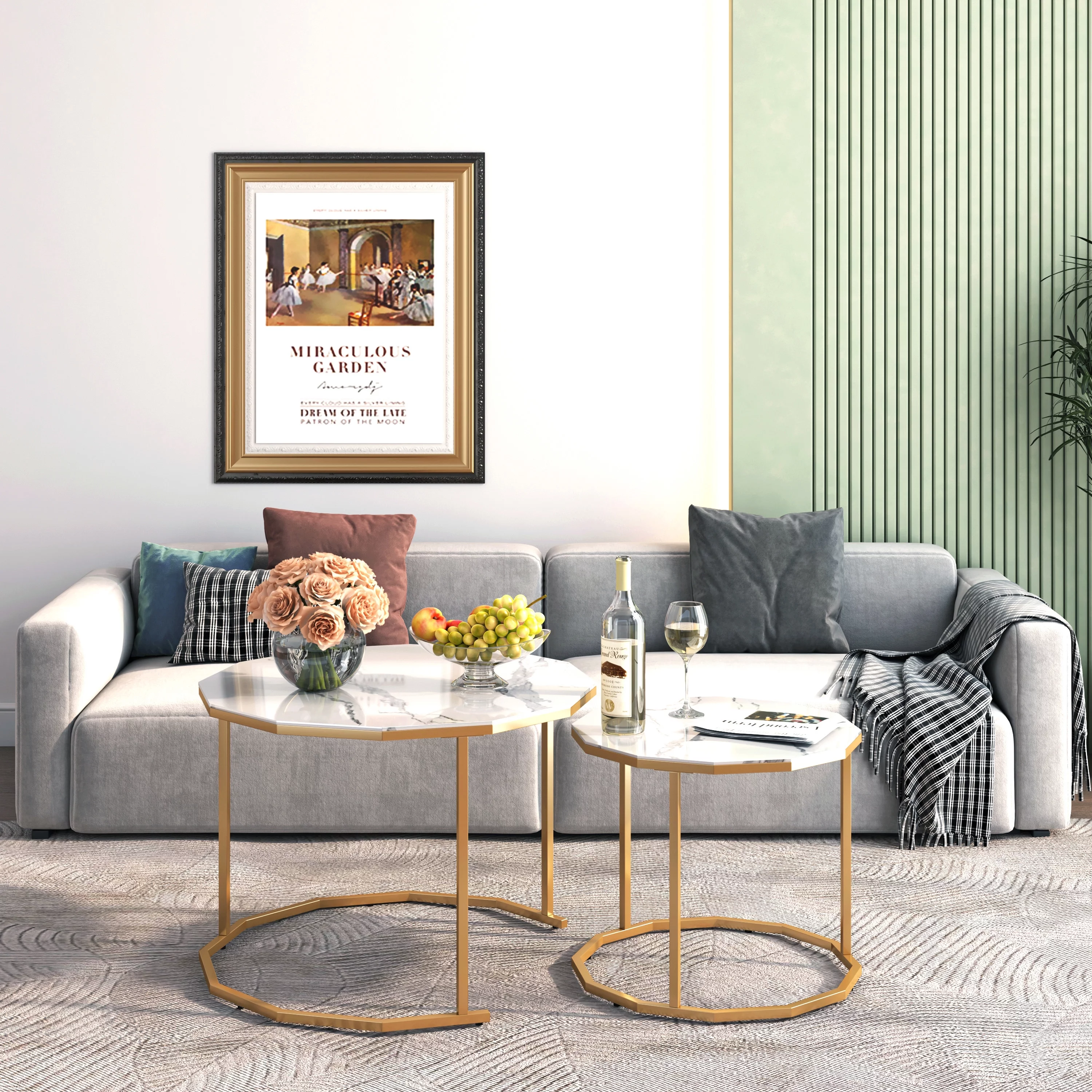 LANTRO JS Marble Coffee Table End table 12 gon Shape, 25.6 