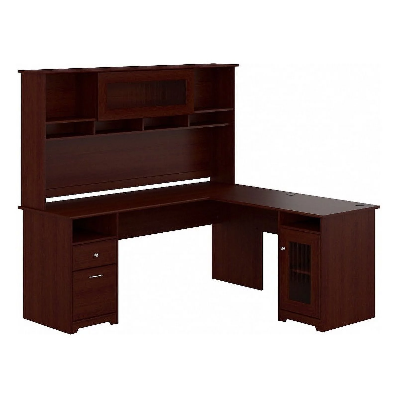 Bowery Hill 72W L Desk with Hutch in Harvest Cherry - Engineered Wood