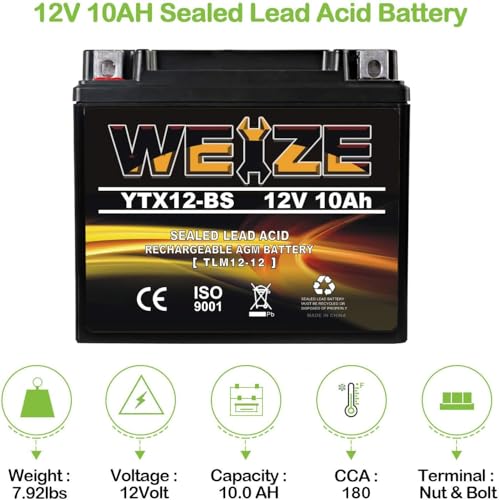 Weize YTX14 BS ATV Battery High Performance - Maintenance Free - Sealed AGM YTX14-BS Motorcycle Battery compatible with Honda Suzuki Kawasaki Yamaha scooter snowmobile