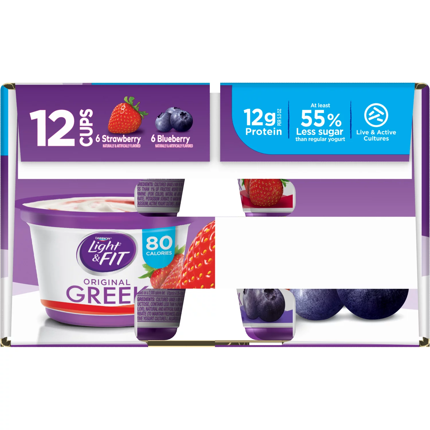 Dannon® Light & Fit® Greek Blended Nonfat Yogurt Strawberry & Blueberry 5.3oz 12 pack