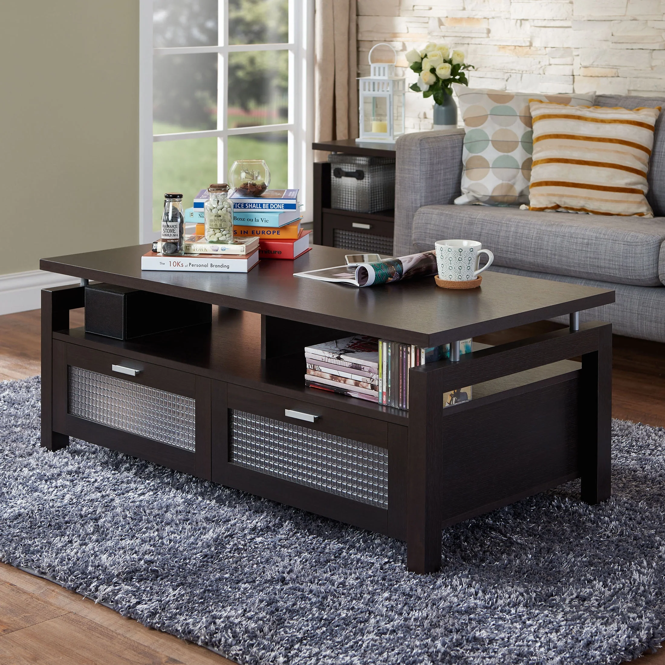 Furniture of America Gueston 2-Door Coffee Table, Espresso