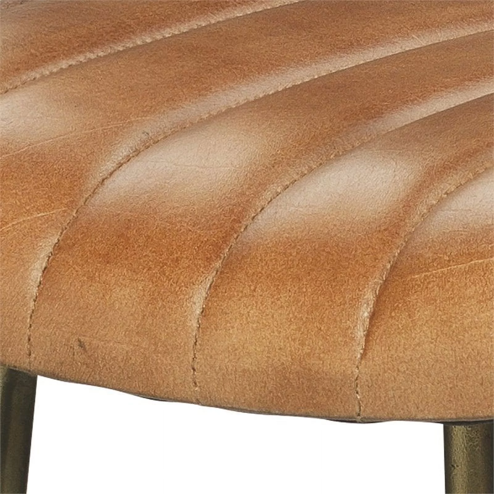 Home Square Leather and Iron Bar Stool in Brown and Gold - Set of 3
