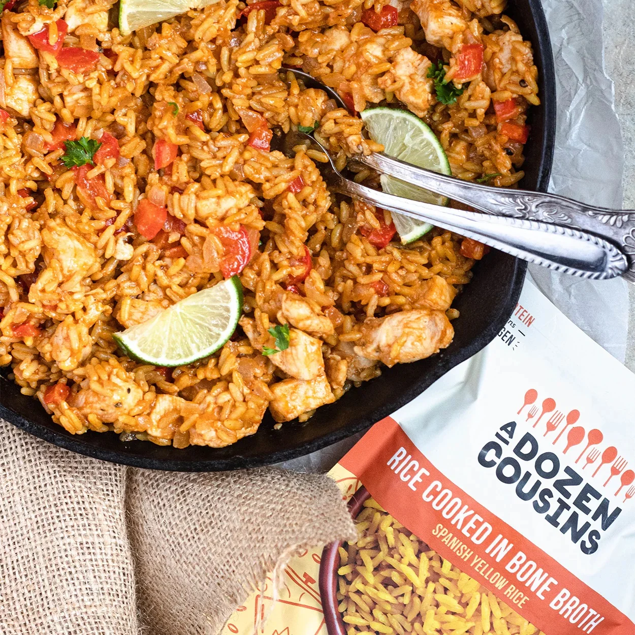 A Dozen Cousins Yellow Spanish Rice Cooked in Bone Broth, (6 pack) 8 oz Pouch