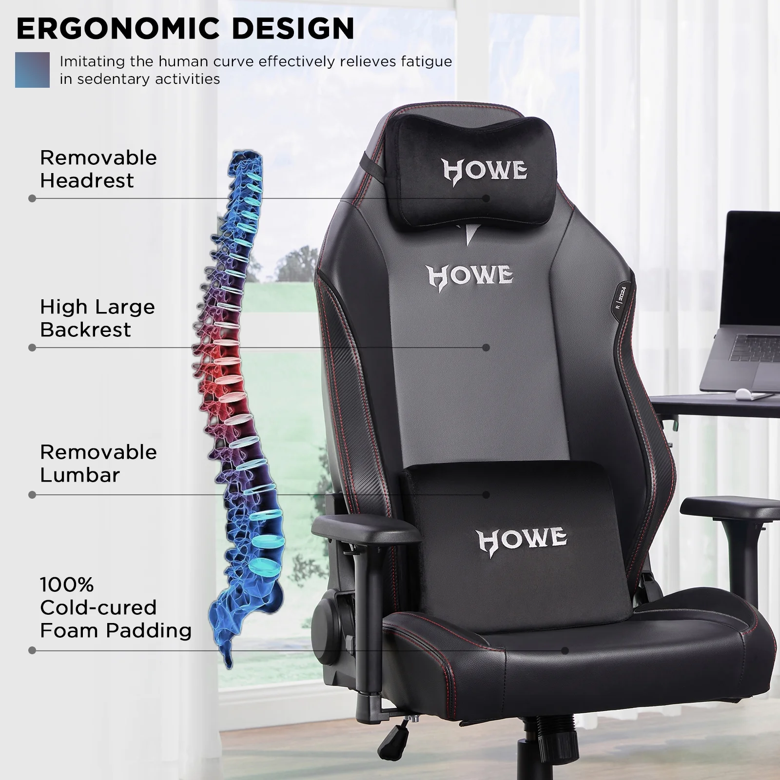 HOWE Gaming Chair Ergonomic Heavy Duty Computer Chair, Big and Tall Gamer Chair with Lumbar Support