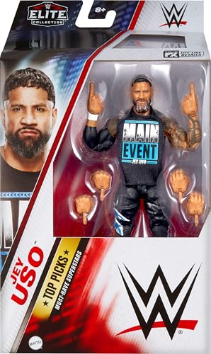 Mattel WWE Top Picks Elite Action Figure & Accessories Set, Jey USO 6-inch Collectible with Swappable Hands, Ring Gear & 25 Articulation Points