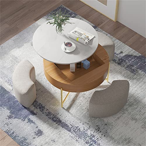 Lift Top Round Coffee Table with Stools, Black Table with Hidden Storage Compartment, Nesting Coffee Table Set for Living Room, Home, Office