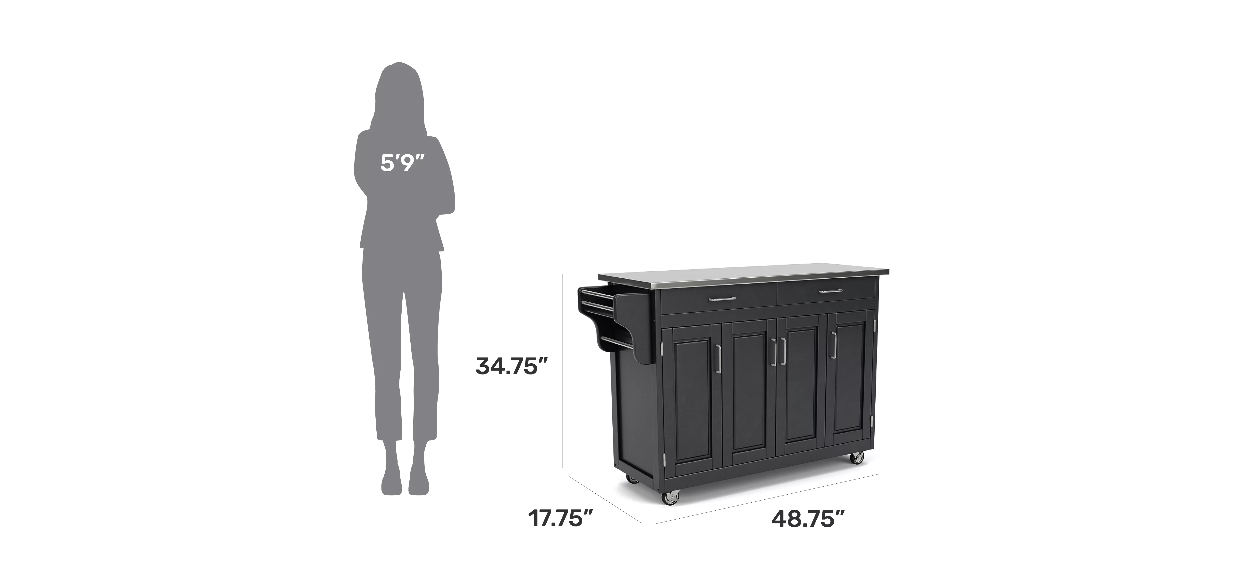 Homestyles Create-a-Cart Wood Kitchen Cart in Black