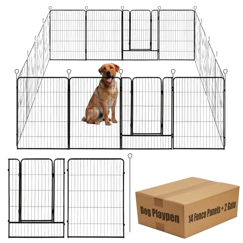 Dog Playpen,32 in(H) Pet Fence Outdoor for Rv Camping,Garden Fence Animal Barrie for Yard,Total 16 Panels with Gate 37.3Ft(L) Black Metal Temporary Fencing