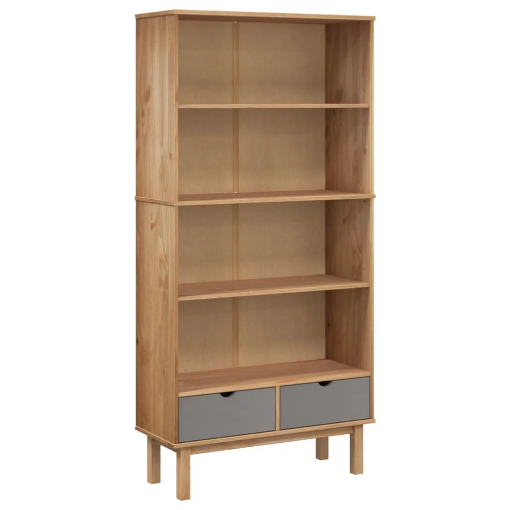 Irfora Bookcase OTTA with 2 Drawers Brown and Gray Solid Wood Pine