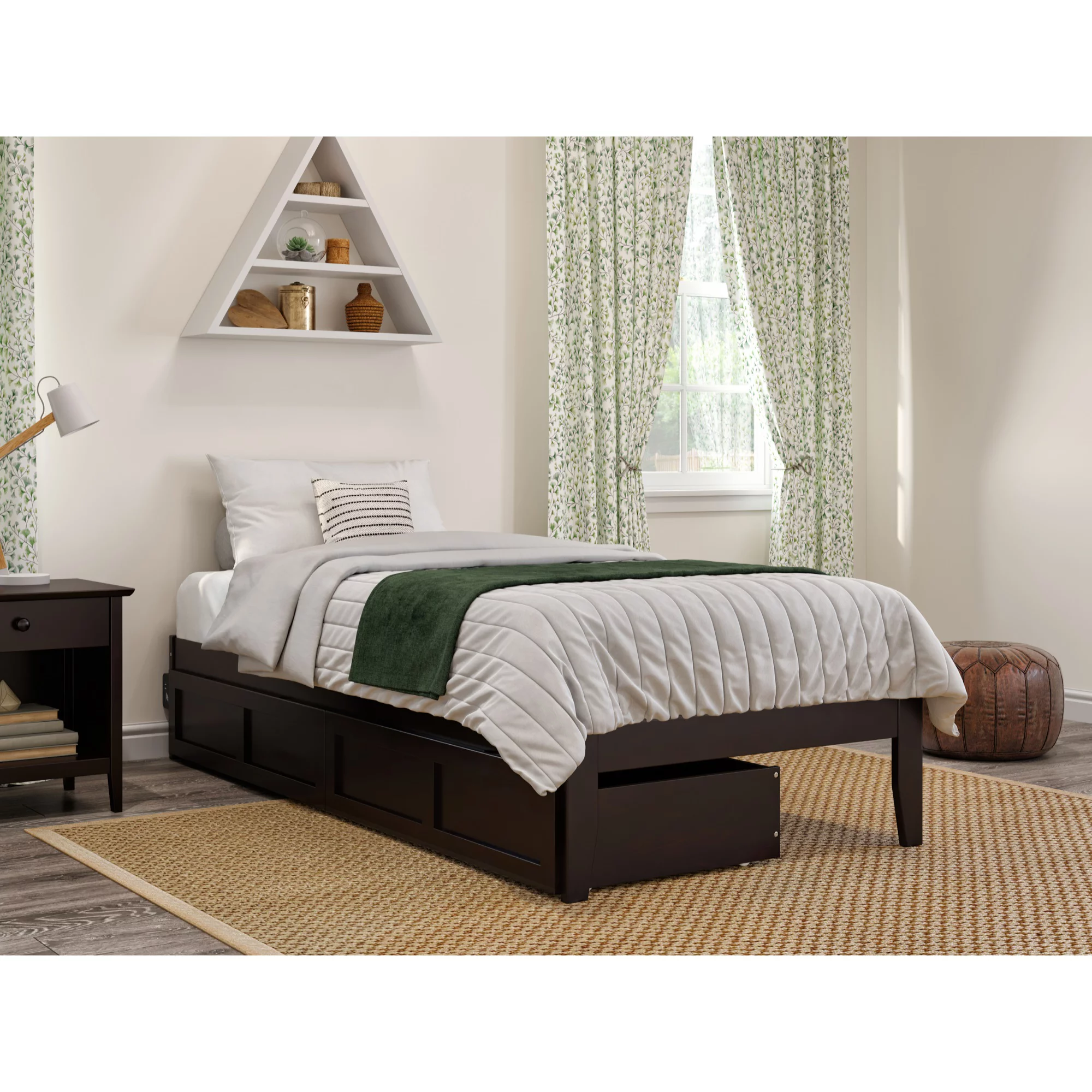 AFI Colorado Wood Twin Extra Long Bed with 2 Drawers in Espresso