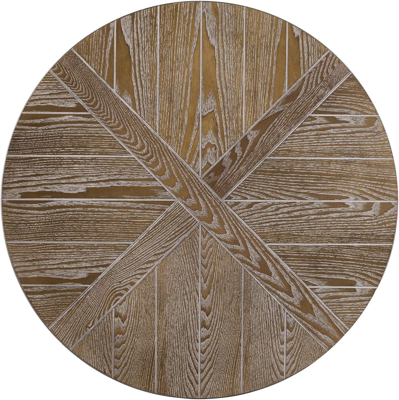 Konya Urban Industrial Round Coffee Table, White-Limed Burnt Oak/Distressed Gray