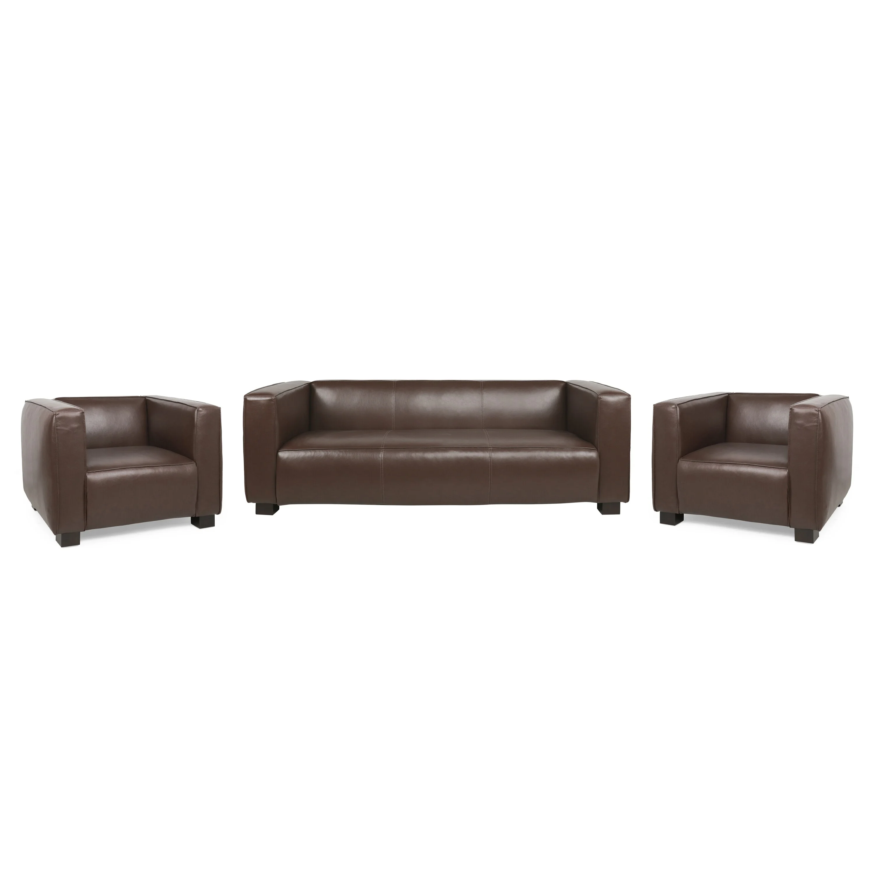 Christopher Knight Home Goyette Faux Leather 3 Piece Club Chair and Sofa Set by  Cognac Brown/ Dark Walnut
