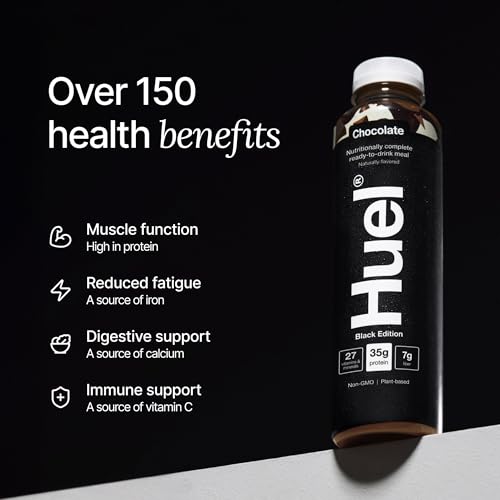 Huel Ready-to-Drink | Chocolate Meal Replacement Drink | High Protein Drink | Nutritionally Complete, Low Sugar, High Fiber, Plant Based, Vegan, Healthy | 20g Protein Per Bottle | 16.9 Fl Oz (12 Pack)