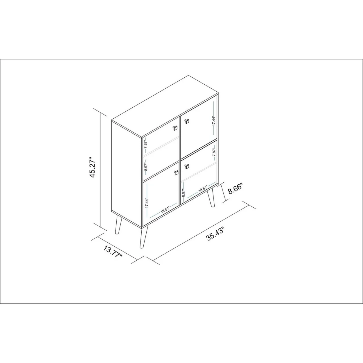 Avesta 45.28 Mid-Century Modern High Double Cabinet with Funky Colorful Design and Solid Wood Legs in White, Color Stamp