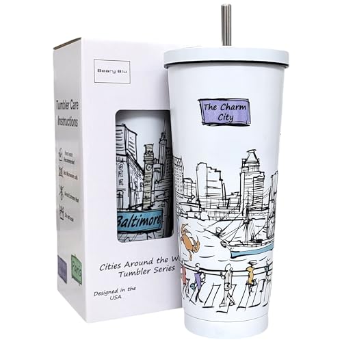 Cities Around the World 25 Oz Tumbler Series - Designed in the USA - Vacuum Insulated Tumbler with Lids & Straw - Stainless Steel Coffee Water Travel Mug, Cup for Hot Cold Drink (Atlanta)