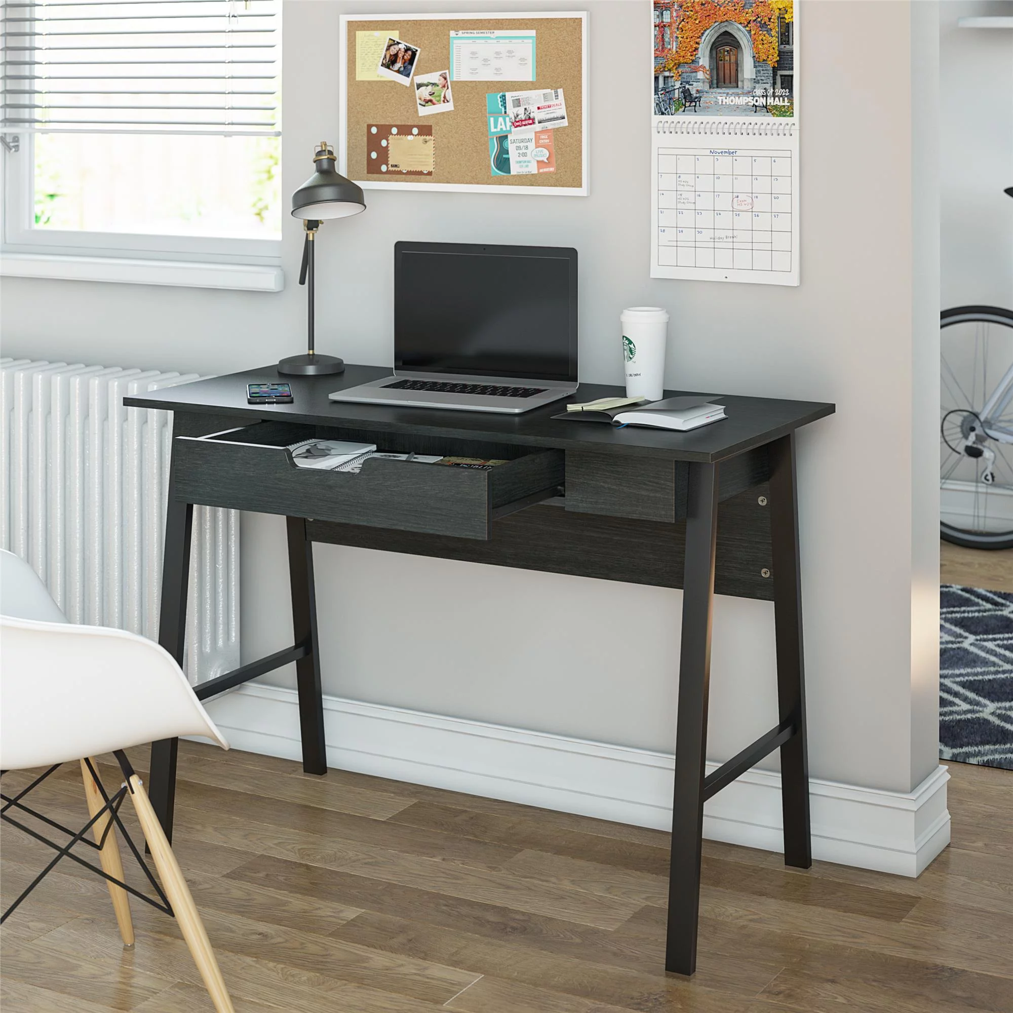 Ameriwood Home Oviedo Computer Desk with Drawer, Black Oak