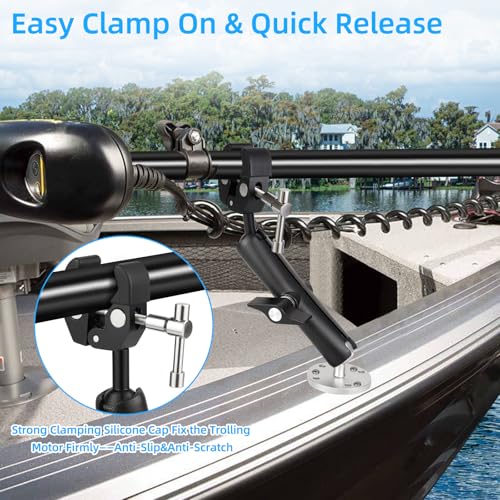 Trolling Motor Stabilizer Mount Support for Minn kota Terrova/Riptide Terrova/Ulterra/PowerDrive,Tough-Claw Trolling Motor Shaft Securely&Reduces Vibration,360° Adjustable,Fits up to 2-Inch Bar