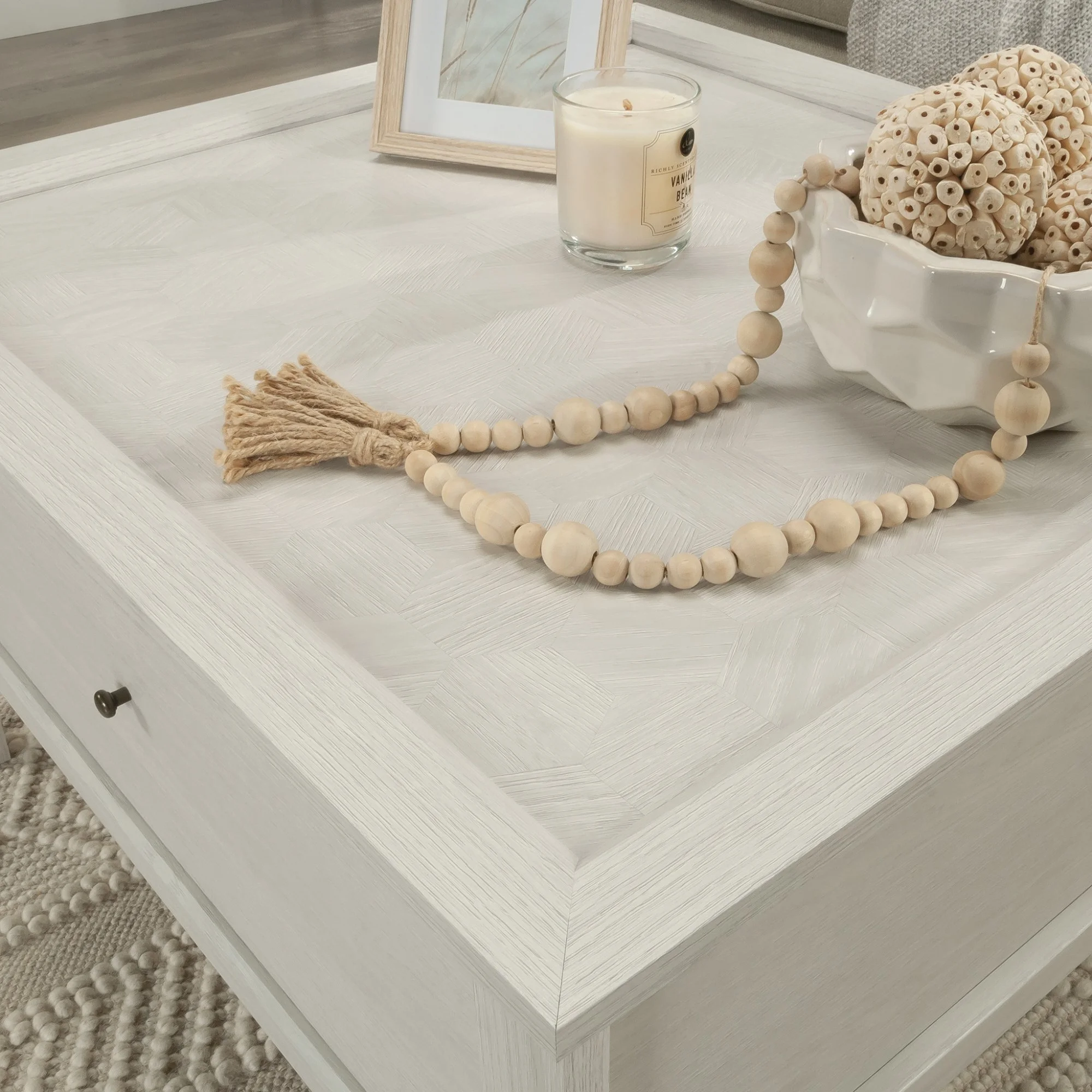 Sauder Larkin Ledge Engineered Wood and Metal Coffee Table in Glacier Oak