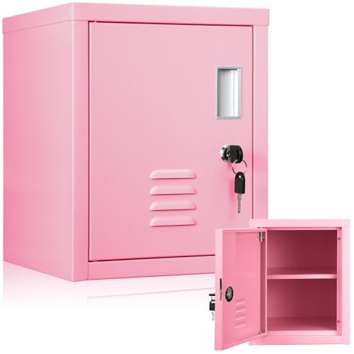 Suzile Lockable Storage Cabinet Metal Lockable Steel Storage Cabinet Organizer Lockers for Employees Vertical Metal Cabinets End Side Table Steel Bedside with Shelf(Black)