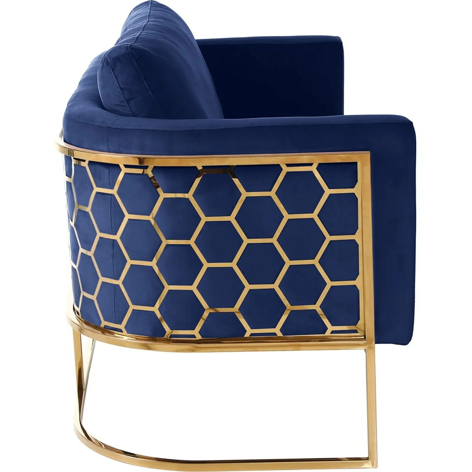 Meridian Furniture Casa Navy Velvet Sofa with Gold Iron Metal Base