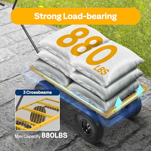 VIVOHOME Heavy Duty 880 Lbs Capacity Mesh Steel Garden Cart Folding Utility Wagon with Removable Sides and 4.10/3.50-4