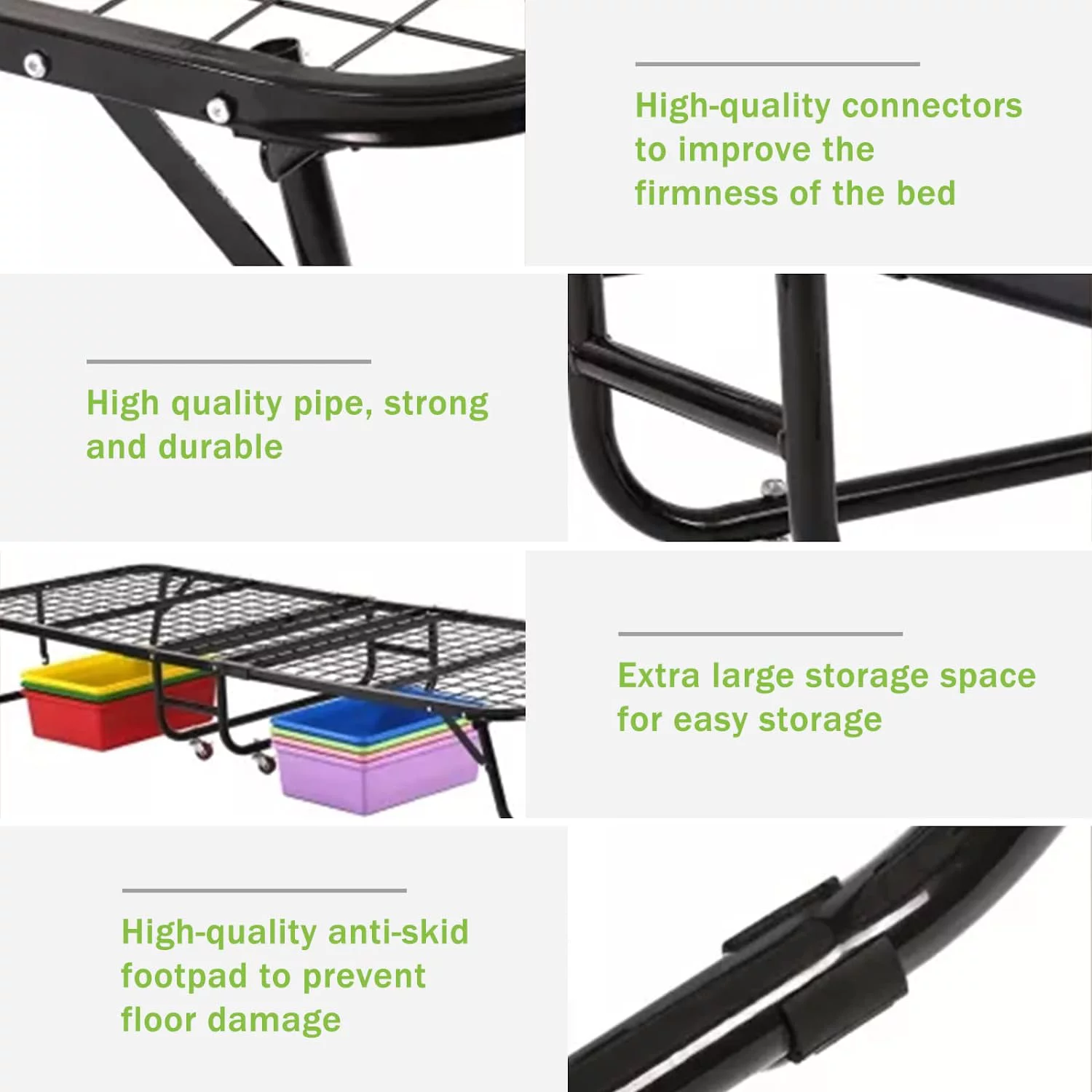 YRLLENSDAN Rollaway Folding Guest Bed with 4 inch Mattress, Portable Camping Cots for 300 lbs Adults with Wheels Rollaway Bed Twin Size with Foam Mattress Heavy Duty Foldable Metal Bed Frame