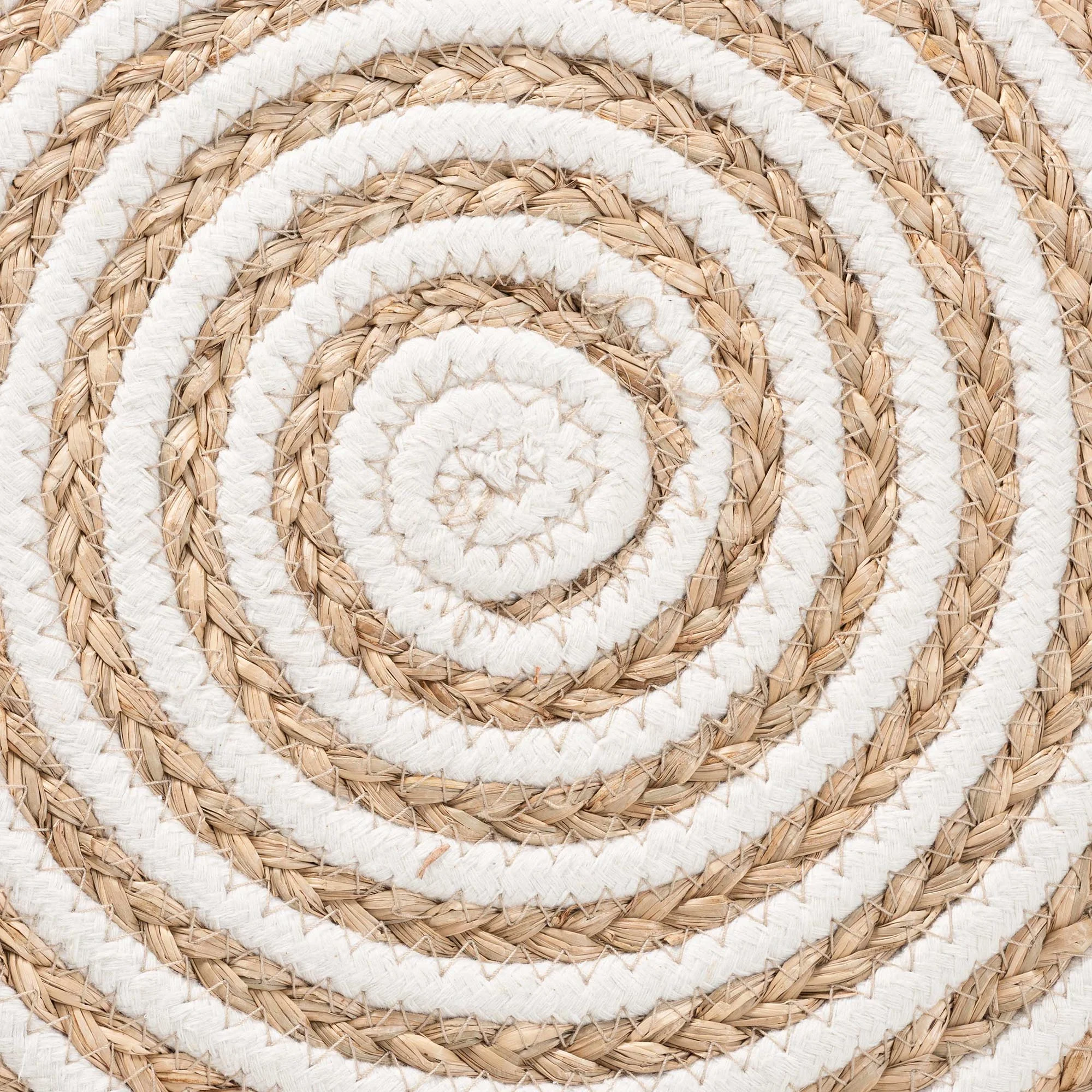 bali & pari Nequiel Modern Bohemian Natural Brown Seagrass and Woven Rope Ottoman Footstool