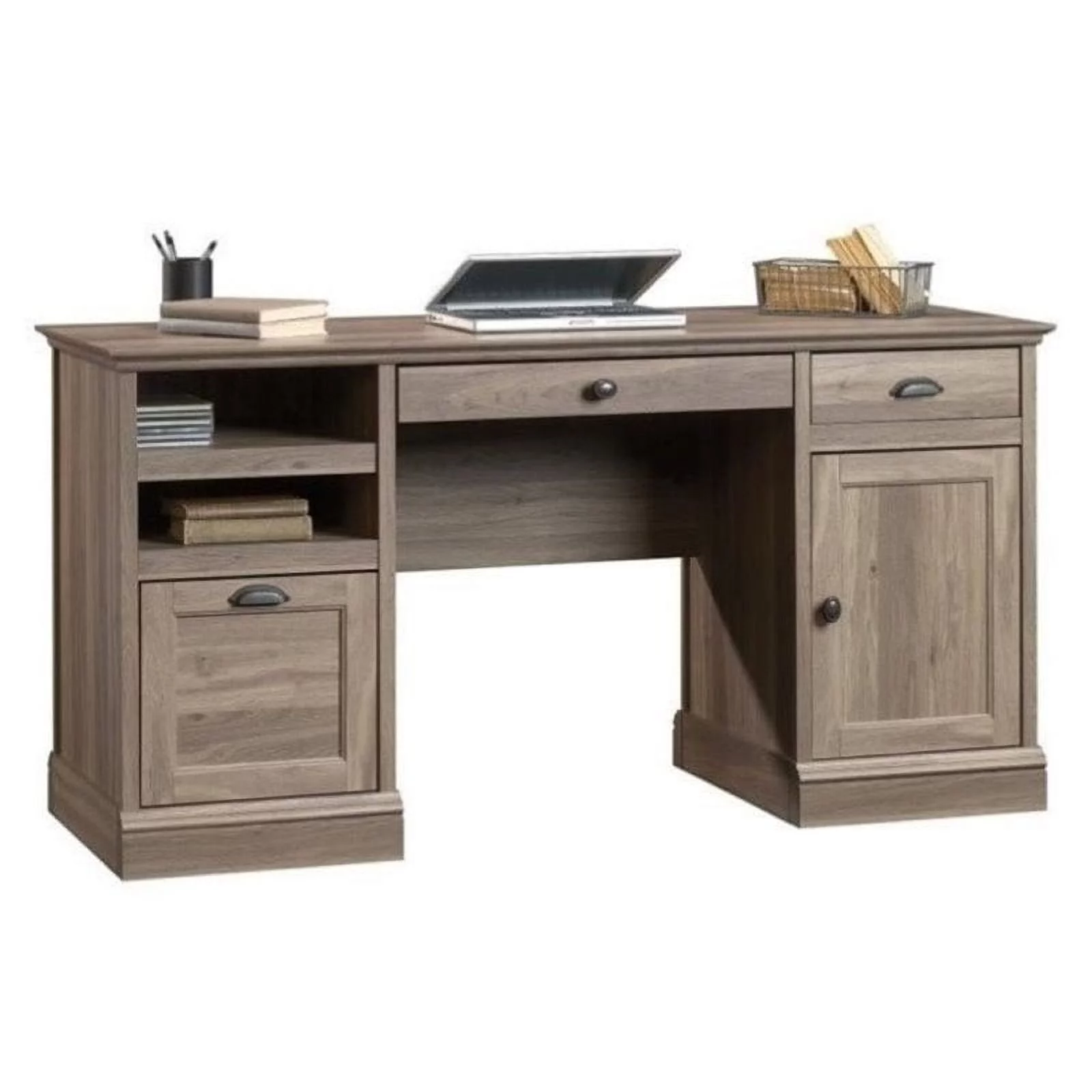 Bowery Hill Traditional Wood Executive Desk with File Drawer in Salt Oak