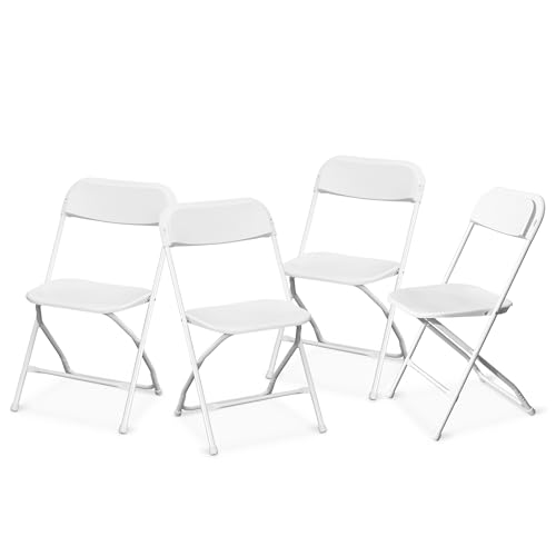 4 Pack Plastic Folding Chair, Portable Steel Frame Party Chairs Seating, Indoor/Outdoor Stackable Commercial Chair for Home, Office, Weddings & Events, 550lbs Weight Capacity, White