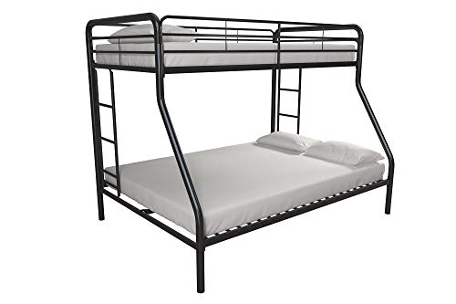 DHP Twin-Over-Futon Convertible Couch and Bed with Metal Frame, Ladder and Guardrails - Black