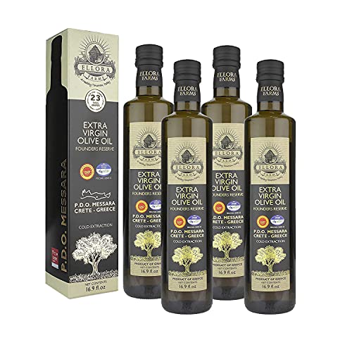 Ellora Farms, Greek Extra Virgin Olive Oil, Single Estate PDO Messara, Greece, Non GMO, cold-pressed, Polyphenol, Glass Bottle, 17 FL oz