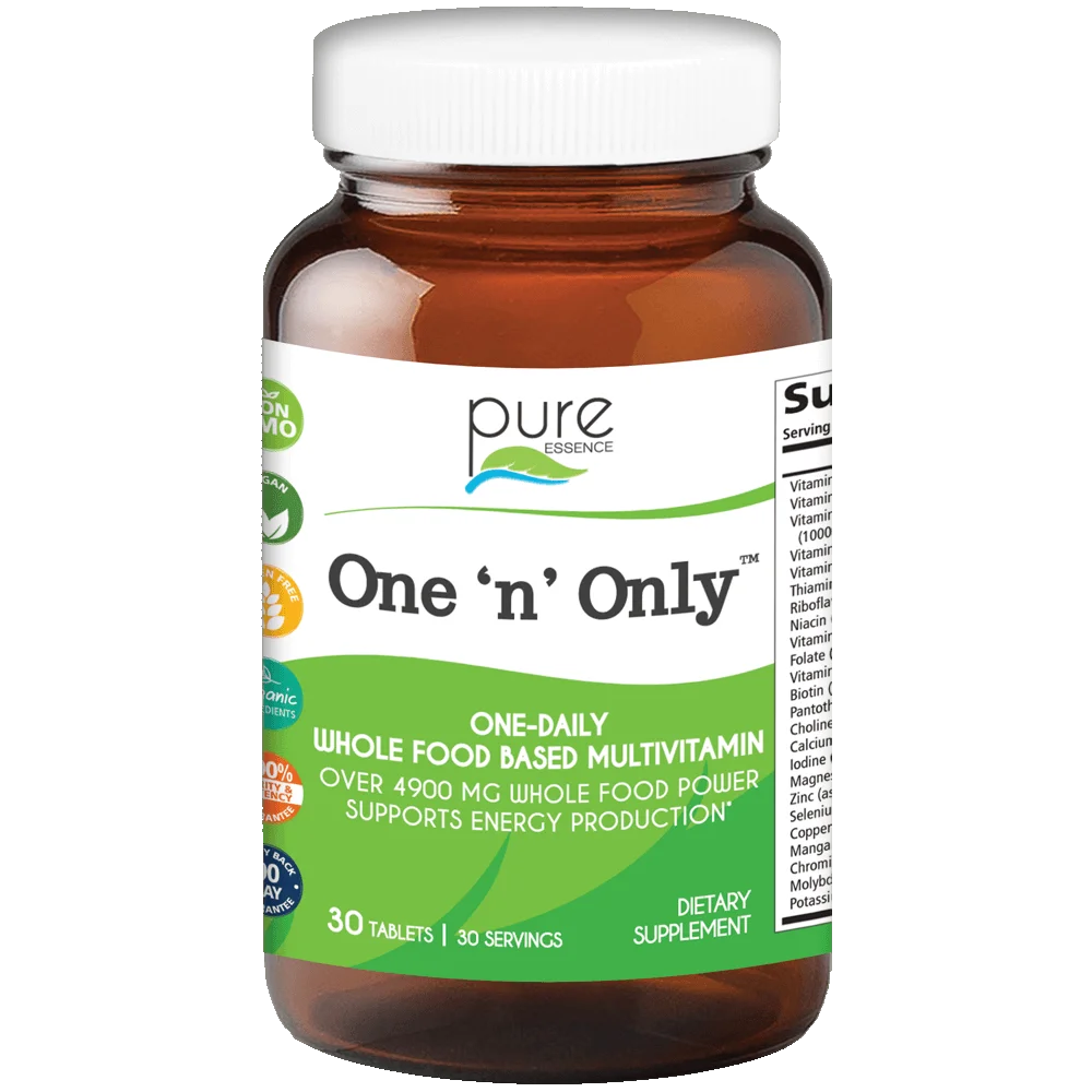 One N Only Multivitamin - One a Day Whole Food Supplement with Superfoods, Minerals, Enzymes, Vitamin D, D3, B12, Biotin by Pure Essence - 30 Tablets