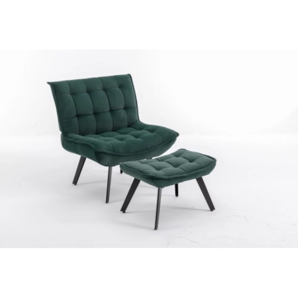 Modern Soft Velvet Fabric Material Large Width Accent Chair Leisure Chair Armchair TV Chair Bedroom Chair With Ottoman Black Legs For Indoor Home And Living Room,Dark Green