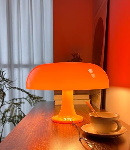 Orange Mushroom Lamp, Minimalist Retro Vintage Table Lamp Night Light, Elegant Aesthetic for Women, Kids, Gifts Bedside etc(Bulb Included, Plug Powered, 2700K)