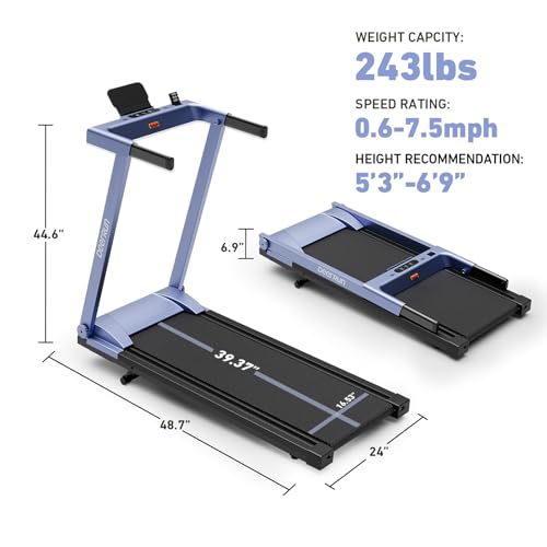 DeerRun Treadmills for Home with Incline and Handles, 3.5 HP Foldable Treadmill 350 LBS Weight Capacity for Small Spaces, Folding Running Machine with Smart APP